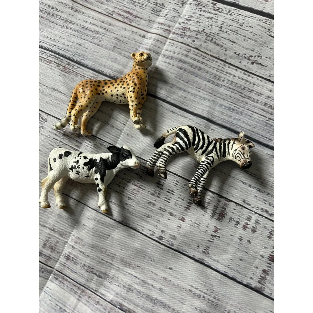 Schleich Animal Figurines Kids Multicolor Cheetah Zebra Cow Toy Set